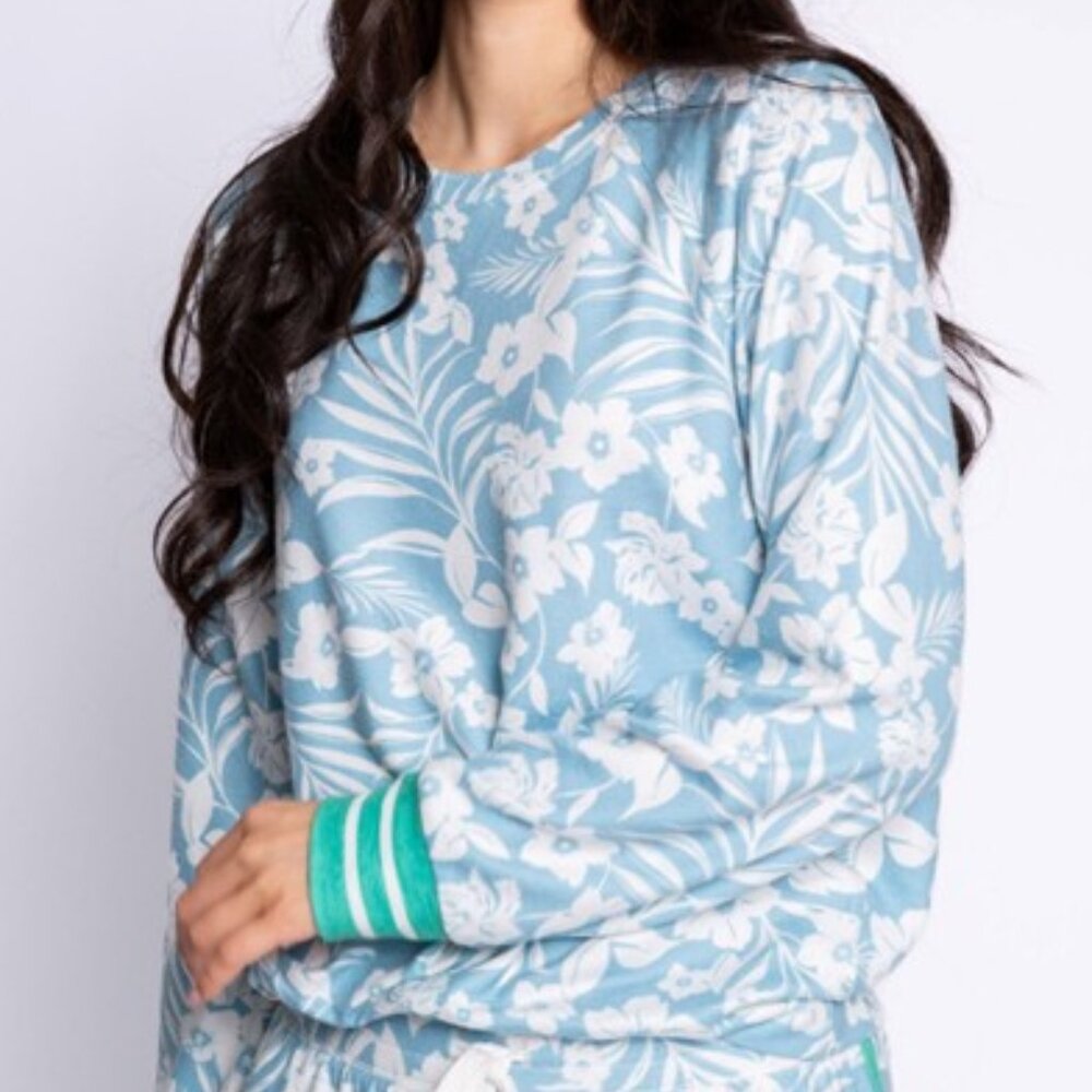 PJ Salvage Ocean Breeze Pajama Top Peachy Lounge Sleep Blue Size Medium NEW